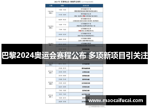 巴黎2024奥运会赛程公布 多项新项目引关注